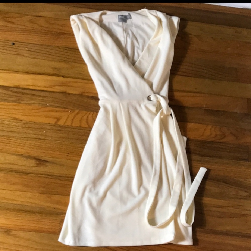Asos cream wrap mini dress